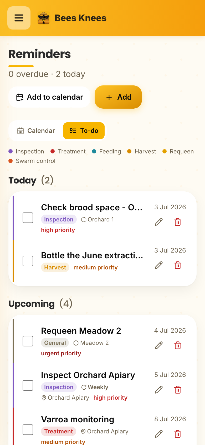 Calendar of beekeeping jobs